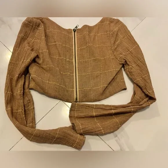 Free people brown long sleeve crop top #3 - Picture 2 of 7